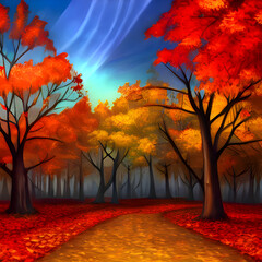 秋の風景画。
