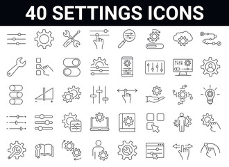 Set of 40 Setup, Settings, Optimization Vector Line Icons.  Editable Stroke. 