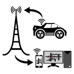 Black and white illustration gps car tracking system