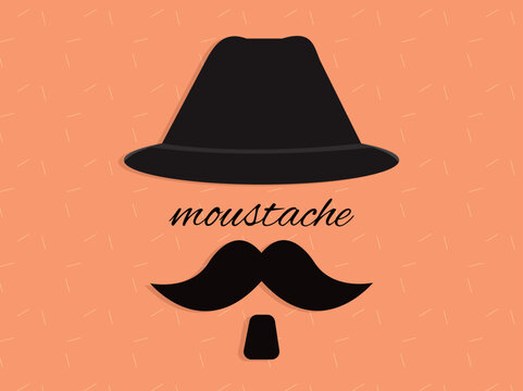 illustration of a moustache with hat in orange background