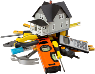 House model and tools isolated on white background