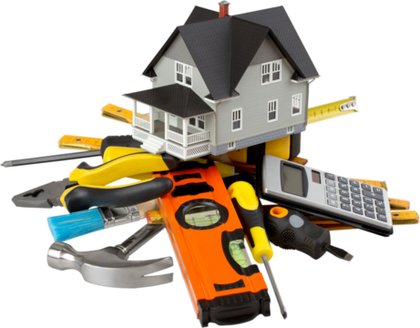 House model and tools isolated on white background