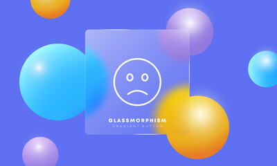 Emoticon line icon. Sad, melancholy, crying, tears, round face, distempered emoticon, feeling, emoji. Bad mood concept. Glassmorphism style. Vector line icon for Business and Advertising