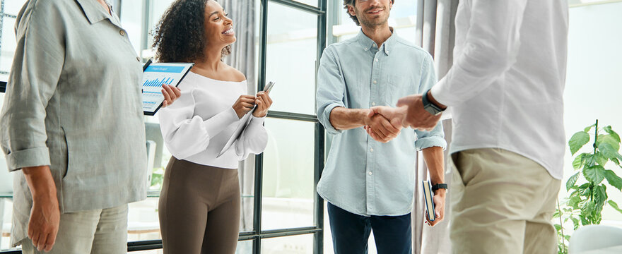 happy business colleagues shaking hands. concept of cooperation.