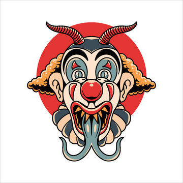 smiling evil clown scary illustration