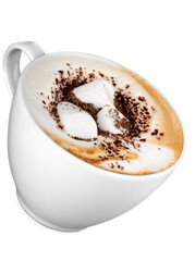 Coffee with marshmallows on white background