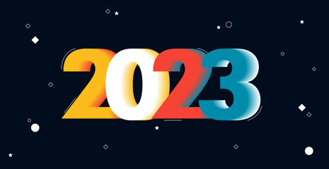 2023 Happy New Year colorful poster. Abstract design logo 2023 vector, background, banner, cover, card, and social media template. Vector banner