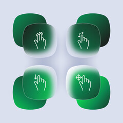 Click set icon. Tap, Index finger, knob, tapping, sliding, 3d object modeling, snap, button, arrow, sensor, key. Pressing concept. Glassmorphism style. Vector line icon for Business and Advertising