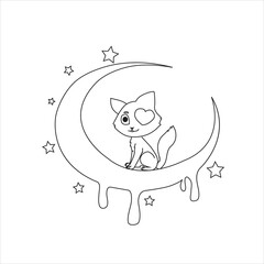 Cat sitting on the crescent Moon. Vector illustration