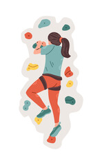 Women rock climber on a wall in a climbing gym isolated on white background vector