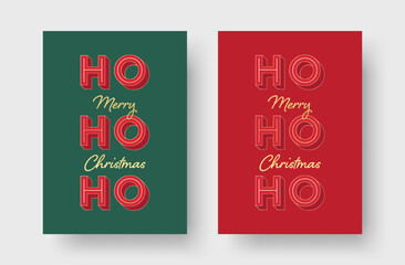 Christmas Card Design Template with Elegant Typography. Christmas Greeting Card Vector Design with HO HO HO Merry Christmas Retro Style Text Lettering. 