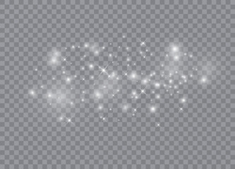 Light glow effect stars. Vector sparkles on transparent background. Christmas abstract pattern. Sparkling magic dust particles.