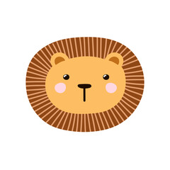 Cute lion head in cartoon style. Safari animal face for baby and kids design. Vector illustration