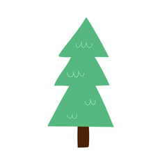 Christmas tree isolated element on white. Doodle winter pine tree for xmas invitations, banners, prints in cartoon style. Hand drawn clipart. Vector illustration 
