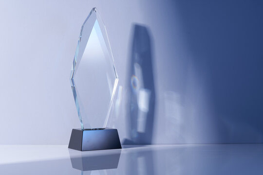 close up of glass or crystal trophy
