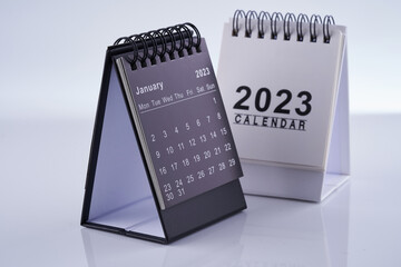 close up of two  2023 desk calendars