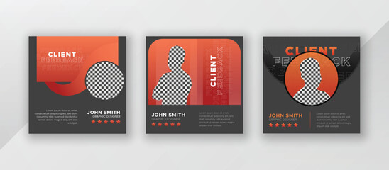 Customer feedback and client testimonial web banner social media flyer rating quote design template