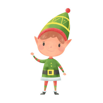 New Year's Elf. Christmas cartoon character.