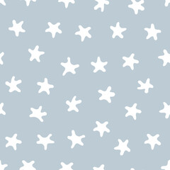 Stars pattern. Seamless vector illustration. White elements on a gray background. Great for backdrop decoration, cards, wallpaper, textiles, fabric, wrappers, additions to the design.
