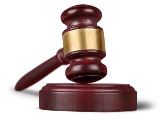 Wooden gavel on wooden table, on  background