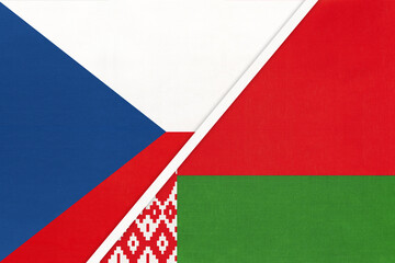 Fototapeta na wymiar Czech Republic and Belarus, symbol of country. Czechia vs Belarusian national flags.