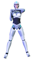 3D Rendering Female Robot on White