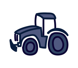 Hand drawn doodle tractor icon. Colored agricultural car i