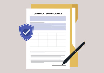 Certificate of insurance blank signed and secured, A legal document template