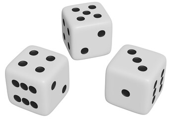 Dice on isolated background. Casino, betting, gambling addiction, concept of luck and random, 3d render