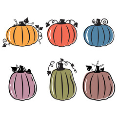 Vector set of orange pumpkins isolated on a white background.