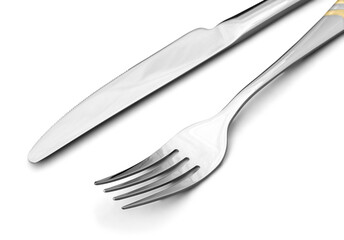 Knife and fork isolated on white background
