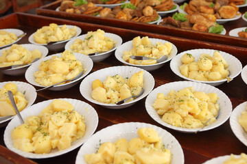 Boiled potatoes ready to serve, catering service