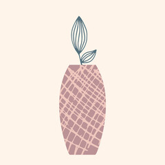 Vintage abstract set with vector boho ceramic vase. Vector illustration. Elegant decoration. Boho flat modern design