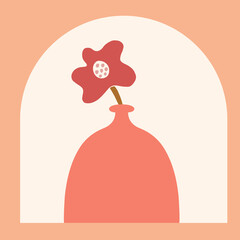 Vintage abstract set with vector boho ceramic vase. Vector illustration. Elegant decoration. Boho flat modern design