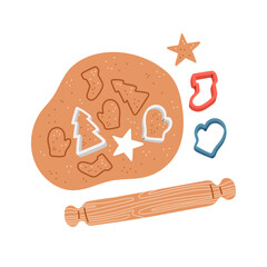 Kneading dough hands. Woman prepares homemade cookies. Top view. Cooking school. Vector illustration in flat style.