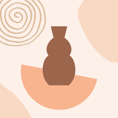 Vintage abstract set with vector boho ceramic vase. Vector illustration. Elegant decoration. Boho flat modern design