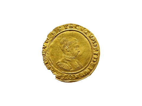 King Edward VI 1547- 1553 Gold Half Sovereign Coin, png stock photo file cut out and isolated on a transparent background