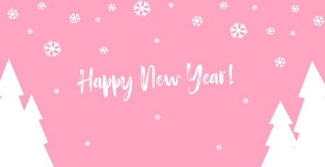 Happy New Year pink banner vector illustration.
