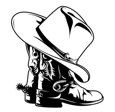 Isolated illustration cowboy hat. Cowboy boots on a white background.