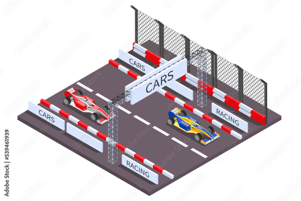 Sticker Cars Racing Isometric Composition