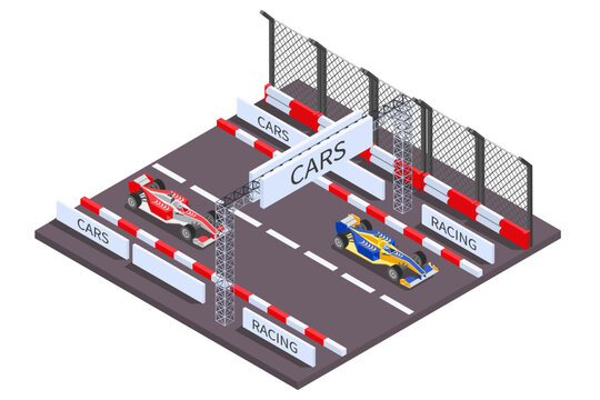 Cars Racing Isometric Composition