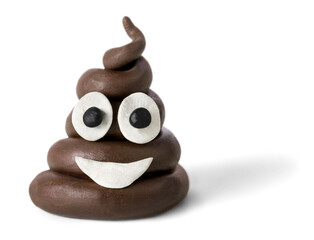Art emoticon brown poop with eyes and mouth - obrazy, fototapety, plakaty