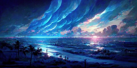 Blue texture background. blue waves landscape. Digital illustration