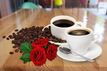 Fresh aroma coffee Beans and cups