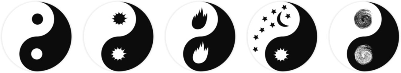 Black and white yin yang on a white background. Yin yang symbol, icon. Logo Yin yang. Black-white icon isolated on white background. Stock vector illustration.