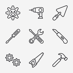tools icon set detailed outline style