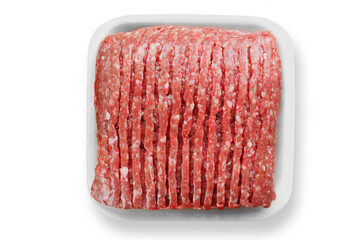 Beef ground meat hamburger tray leaning groceries