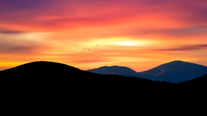 Fototapeta premium Scenic California Sunset. Coachella Valley Summer Sunset. Valley Landscape. San Jacinto Mountains View from Little San Bernardino Mountain Vista Point.