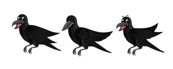 Crow fly cycle vector illustration for animation