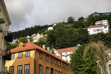 Colorful houses and cityscapes built with vernacular architecture in Bergen, Norway